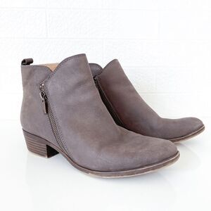 Lucky Brand Womens Nubuck Side Zip Stacked Heel Bryton Ankle Bootie Taupe Sz 8M